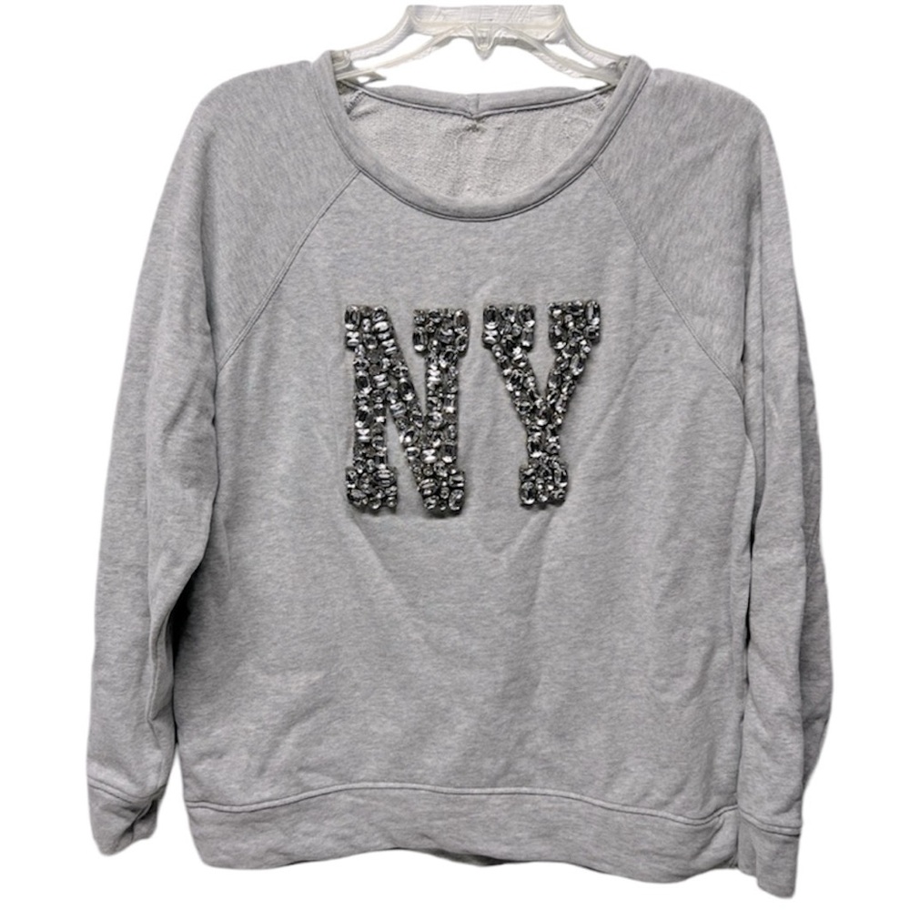 New York NY sparkle bling stone letters Gray sweatshirt embellished pullover